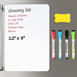 1 Pack Magnetic Dry Erase Board Sheet for Fridge, 12"x8" Erasable Refrigerator WhiteBoard w/ 4 Markers & 1 Eraser- Smooth and Flexible Small Magnet Blank Notepad for Home Kitchen Organizer and Planner