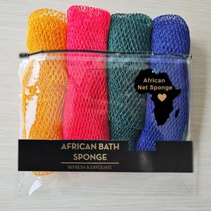 4 Piece African Exfoliating Net Sponge Bundle, for SENSITIVE SKIN, Bath sponge