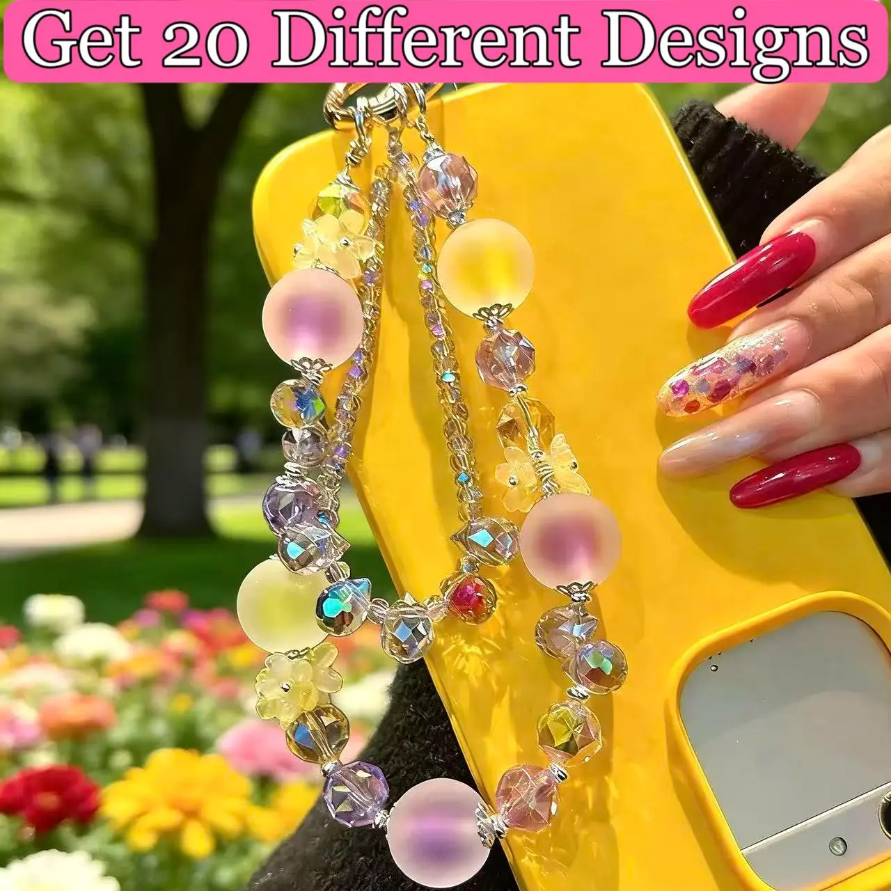 Women's Colorful Crystal Bead Phone Chain Wristlet - Shiny Anti-Drop Lanyard, Smartphone Accessories, Phone Decoration Accessory