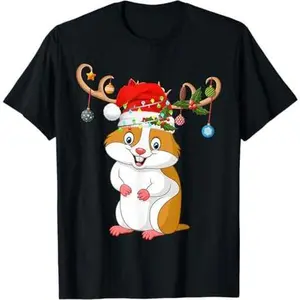 Funny Hamster Xmas Gift Santa Hat Raindeer Hamster Christmas T-Shirt