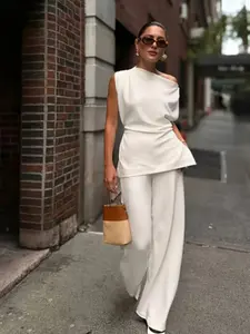 Women's Casual Boho Two-Piece Fitted Set, Drawstring Waist Pants & Sleeveless Top, Comfortable Daily Wear, Stylish Women's, Perfect for Everyday Use