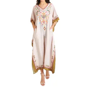 Miss Lavish London Kaftans Dresses with Pockets Cream Bronze, S to 3XL
