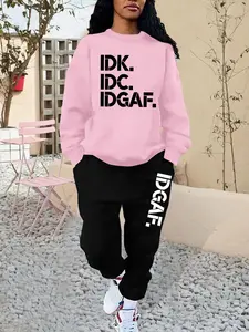 Two-Piece Set Women's Letter Print Sweatshirt & Sweatpants Set, Casual Round Neck Long Sleeve Pullover & Pocket Pants, Women's Fall & Winter Clothes