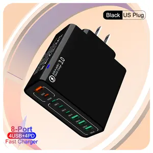 8 in 1 Waterproof Ports USB Fast Charger, Smart Safe Portable with Multiple Ports Devices with 4 Type C and 4 USB Port for Home Office Travel
