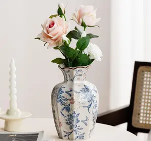 Blue and White Vase, Vintage Blue Flower,vases for Home,Vintage Green and Beige for Console Table Mantle Chinoiserie (Blue and White-02, Large)