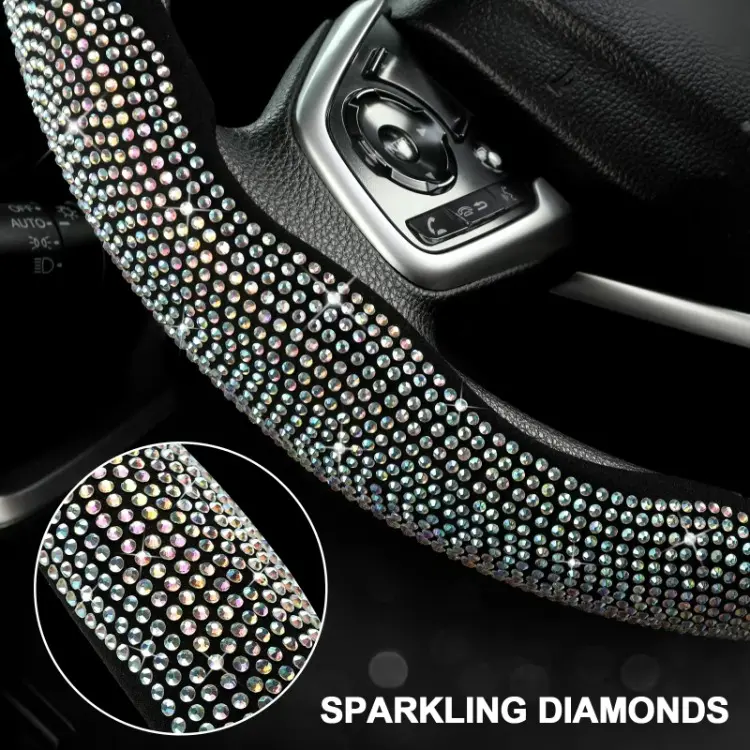 Women's Diamond-Embedded Steering Wheel Cover Kit, 2026 New Model, Segmented Full Protection, Compatible with Most Car Steering Wheels girl woman gift