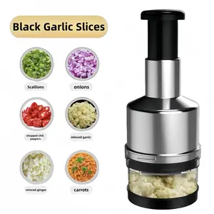 1-Piece Stainless Steel Manual Garlic Press and Food Chopper - Handheld Vegetable Onion Chopper, Grinder, Crusher, RV Kitchen Mini Grinder | Durable Kitchen Tool, Ergonomic Handle, No Electricity Required, Garlic Press