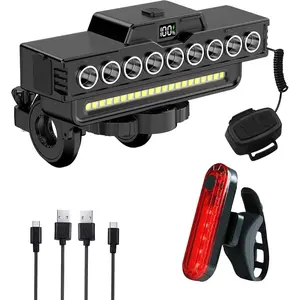 USB Rechargeable Bicycle Headlight, 9LED Bike Horn Headlight with Digital Display, High Lumen Night Riding Light, Outdoor Cycling Accessories,Bike light set,Bike light,Luces led para bicicletas,Bike accessories