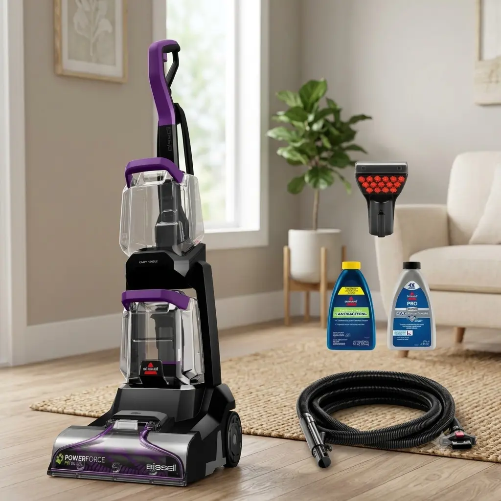 BISSELL PowerForce Pet XL Upright Deep Cleaner, for Carpet and Upholstery, 10" Clean Path, Above Floor Cleaning, Large Clean Tank, Lightweight, 3748, Black