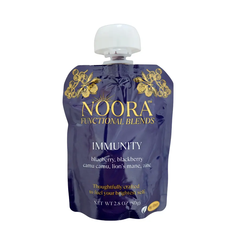 NOORA Blends Immunity 8-Pack | 8G Fiber Per Pouch | Blueberry, Camu Camu, Lion's Mane & Zinc | Fruit Functional Snack Pouches | No High-Intensity Sweeteners | Gut Health | Drink, Blend, Drizzle