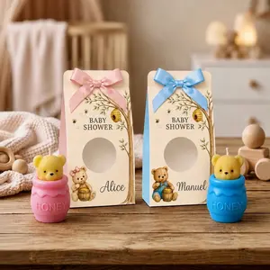 Mini Teddy Bear Barrel Candle | Baby Shower Favor | Personalized Baby Shower Gift