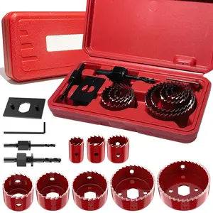 12-Piece Hole Saw Kit, 3/4" to 2-1/2" Hole Cutters with Arbors, Drill Bits & Hex Key, for Softwood, Plywood, PVC, Plastic, Drywall (Red)