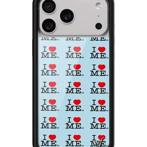 Wildflower Cases Custom Sky Blue Rubber Smartphone Case - I Heart Me Limited Edition Collab, Protective Durable Shockproof Cover, Raised Black Bumper, Red Print, Handmade 2 Alike None, Women's Owned Small Business Accessories for Women (Fits Most Devices)