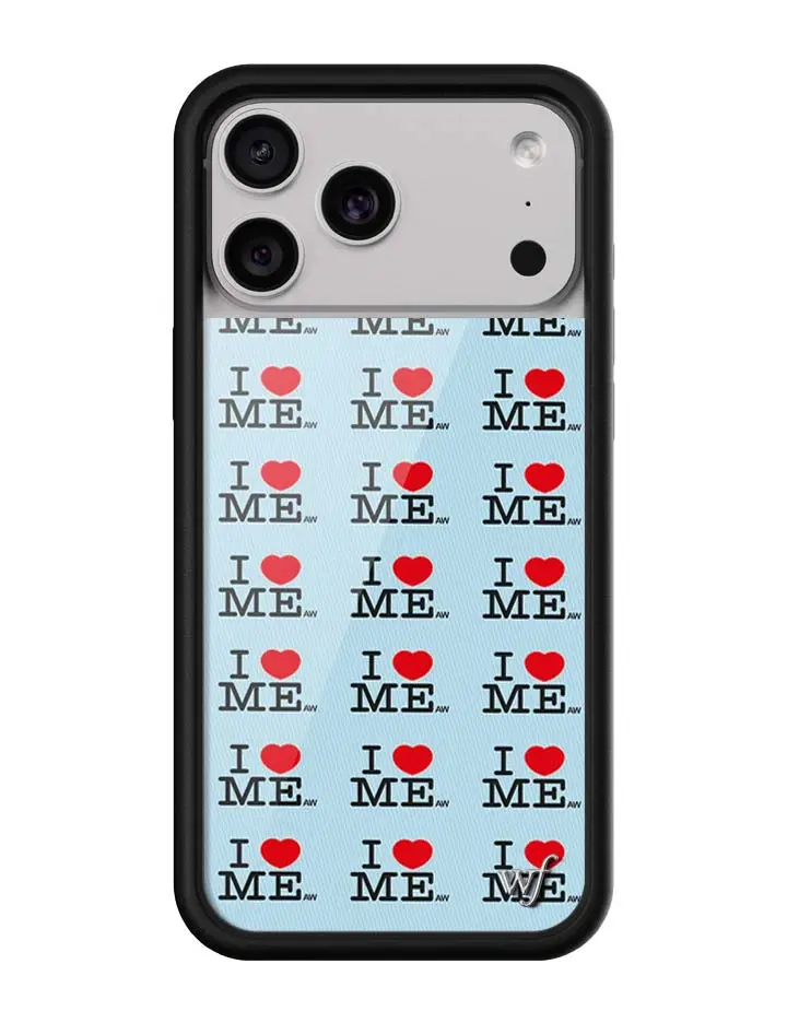 Wildflower Cases Custom Sky Blue Rubber Smartphone Case - I Heart Me Limited Edition Collab, Protective Durable Shockproof Cover, Raised Black Bumper, Red Print, Handmade 2 Alike None, Women's Owned Small Business Accessories for Women (Fits Most Devices)