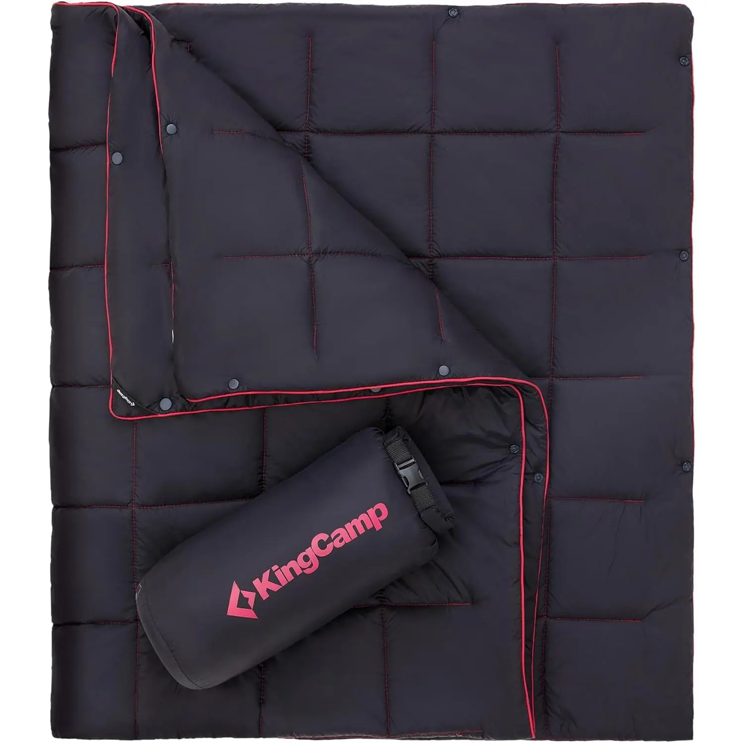 KingCamp Puffer Quilt, Wearable Down-Alternative Camping Blanket with Snaps, Ultralight & Packable for Outdoor Hiking, Weatherproof, 69" x 53", Black, Snap Buttons, Camping Accessories, Packable Snap