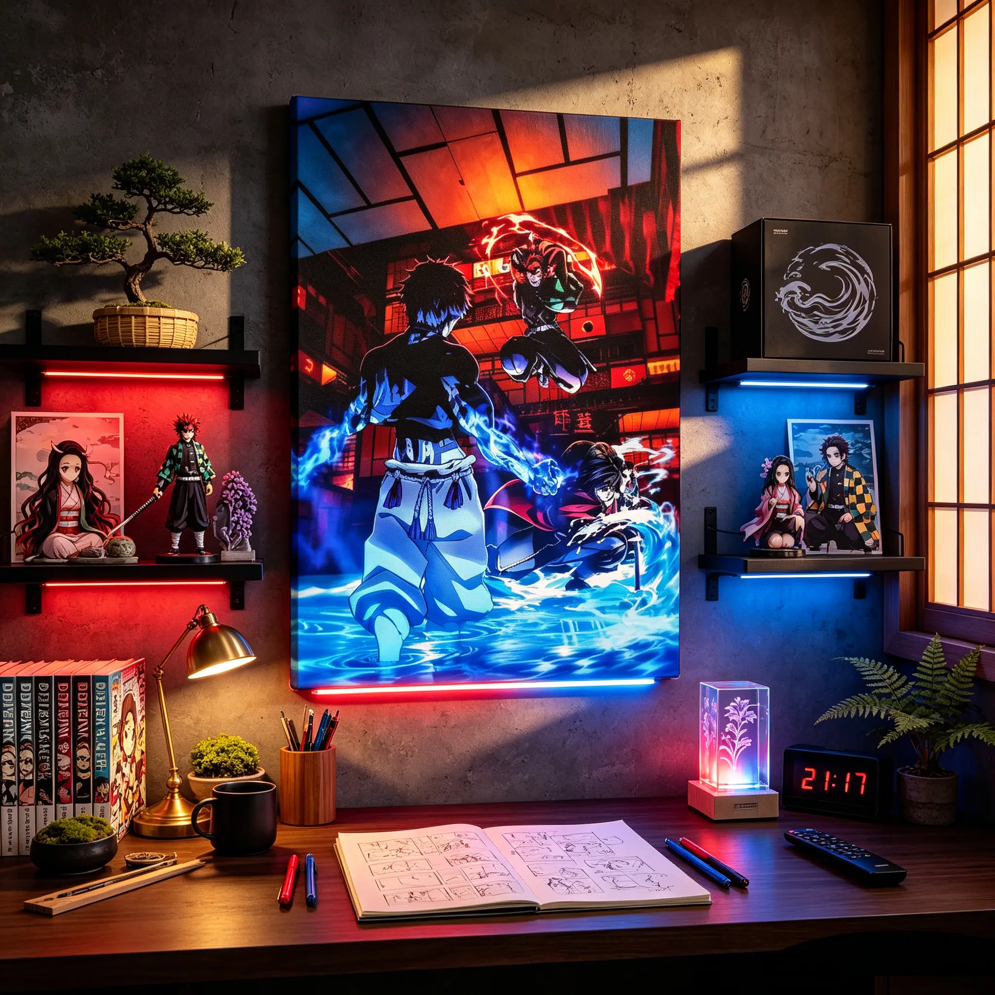 Demon Slayer Anime Canvas Wall Art Poster - Epic Tanjiro Akaza Battle Scene HD Vibrant Print, Home Decor Collectibles for Bedroom & Man Cave, Premium Gift for Kimetsu No Yaiba Fans, Decoration