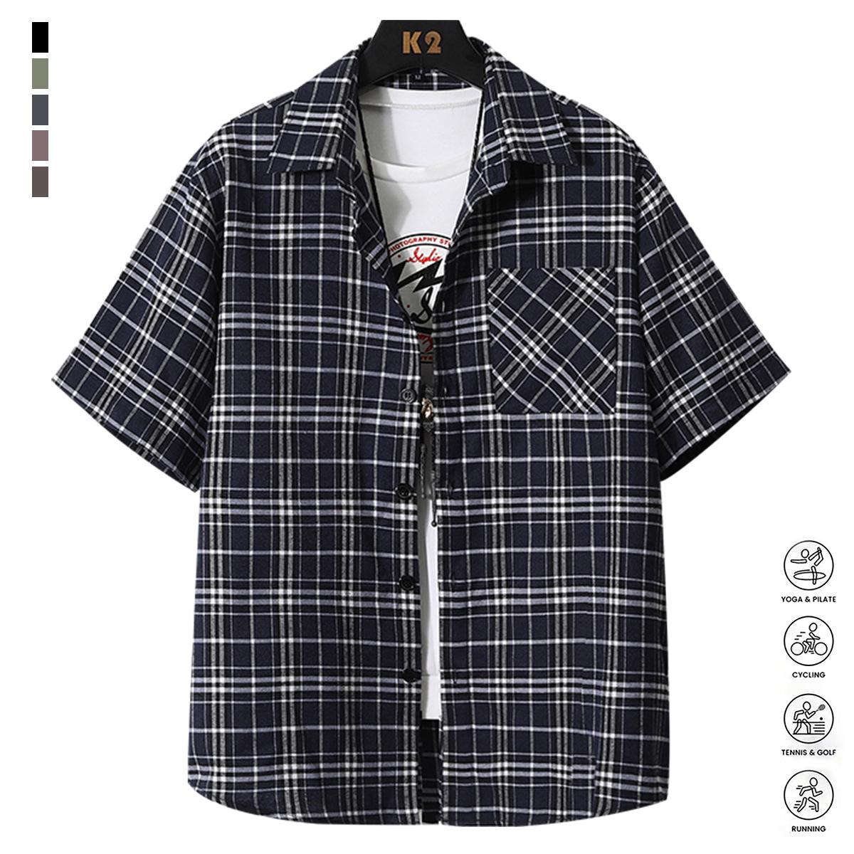 4PCS Men's Striped Casual Short Sleeve Beach Outdoor Shirt