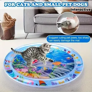 Interactive Water Cat Play Mat, Floating Fish Pattern, Waterproof Splashproof Design, Durable PVC Material, No Battery Needed