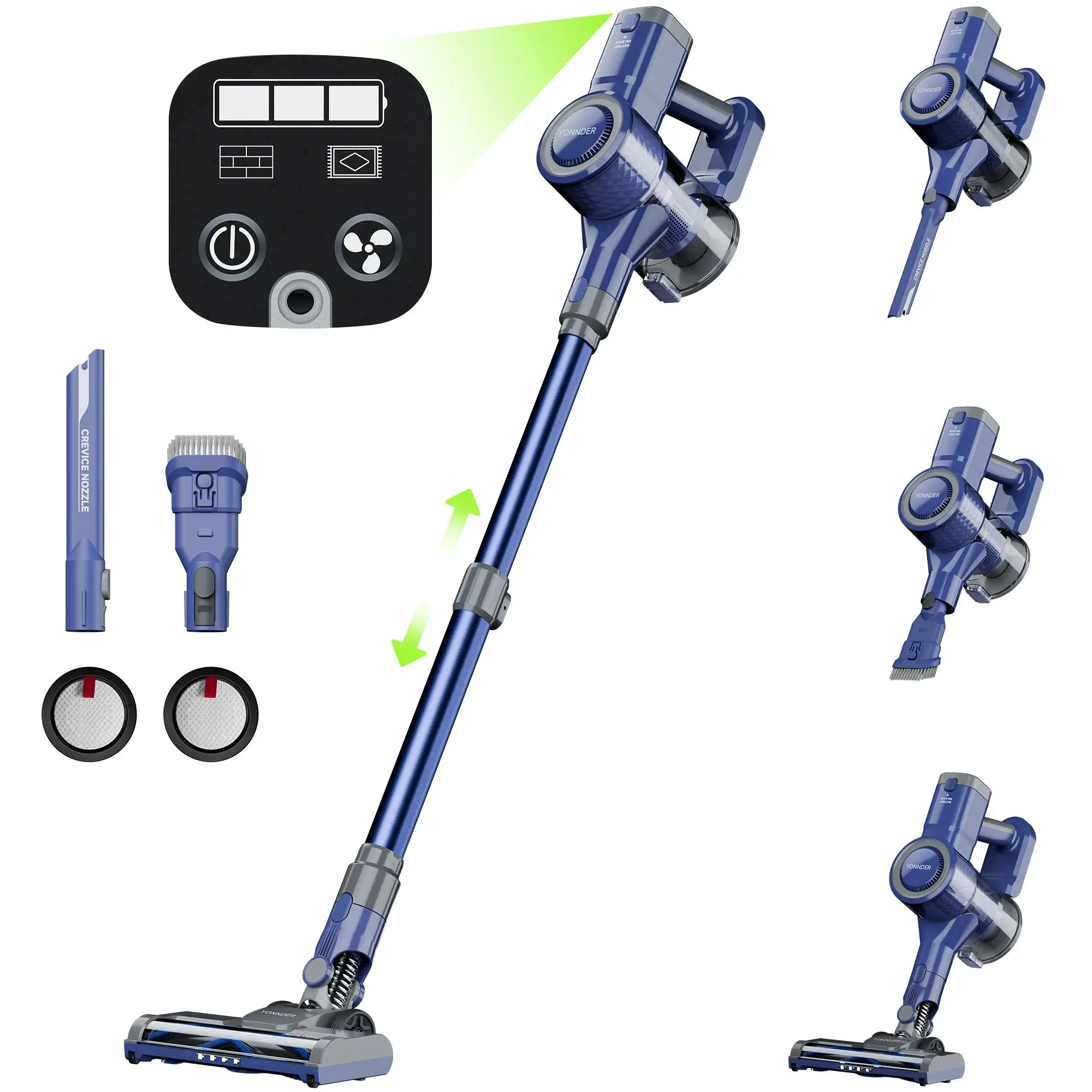 YONNDER 30Kpa Cordless Vacuum Cleaner E1 - 35min Runtime, Lightweight, Removable Battery, LED Brush Headlight, Low noise For Pet/Carpet/Floor