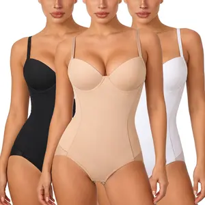 Women's Tummy Control Shapewear Bodysuit with Built-in Bra  Waist Trainer Fajas Backless V-Neck Full Body Shaper, Lady Body Shapewar for All Seasons Daily Wear Elegant Womenswear