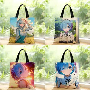 Rem Re ZERO Starting Life in Another World Storage Bags Canvas Bags Series Print Bag Lightweight Shoulder High Appearance Large Capacity Minimalist  Soft Fabric Bag Shopping Bags