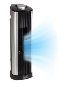 BLACK+DECKER 14-Inch Mini Oscillating Portable Tower Fan, Desk Fan with 2 Speed Settings, Simple Dial Control, Ideal for Desktop or Bedrooms, BFT114, Black/Silver