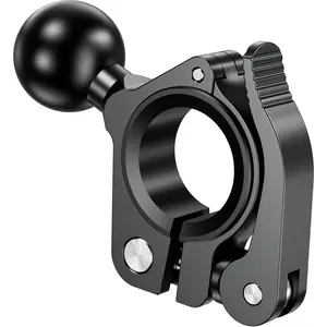 Aluminum Alloy Handlebar Clamp Mount Base with 1'' TPU Ball for Rail Diameter 0.5'' 0.87'' 1'' 1.125'' 1.26'', Fit for RAM Mounts B Size 1 Inch Ball Double Socket Arm, Tool-Less Installation