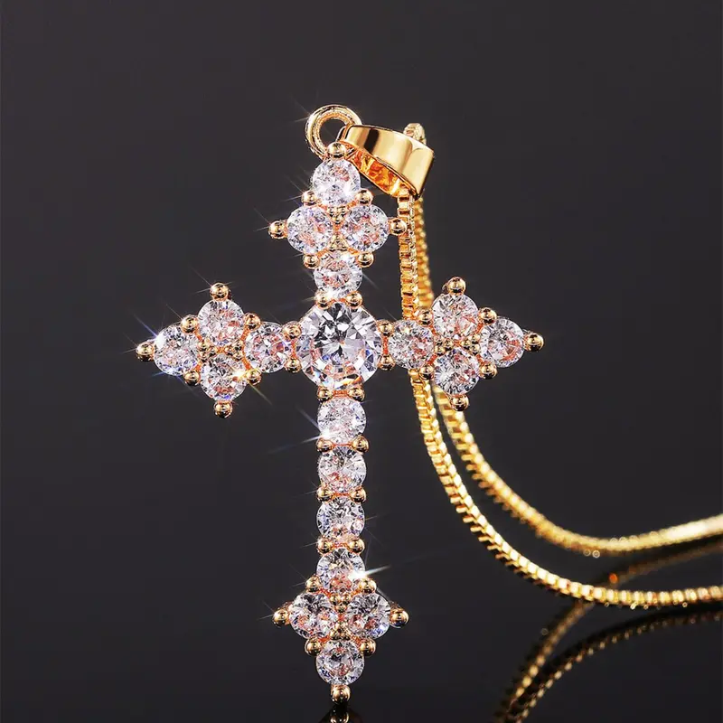 Rhinestone Cross Pendant Necklace for Women, 1 Piece Fashion Jewelry for Party, Daily Clothing Decor, Trendy Jewelry for Birthday Gift