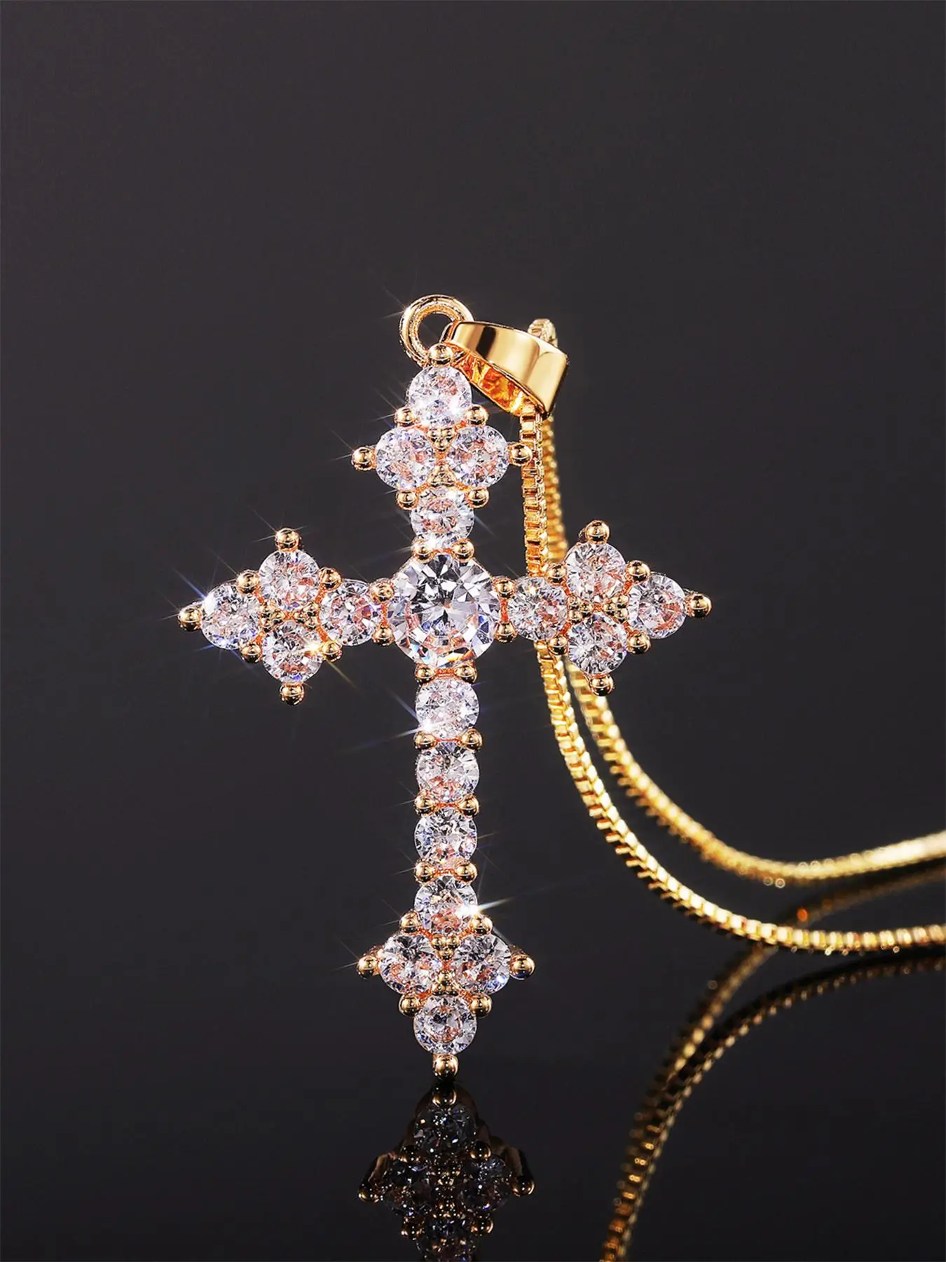 Rhinestone Cross Pendant Necklace for Women, 1 Piece Fashion Jewelry for Party, Daily Clothing Decor, Trendy Jewelry for Birthday Gift