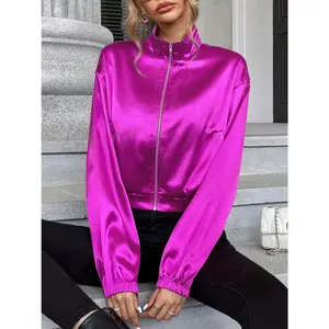 Vibrant Satin Zip-Up Jacket – Stand Out in Bold Style! DHN200