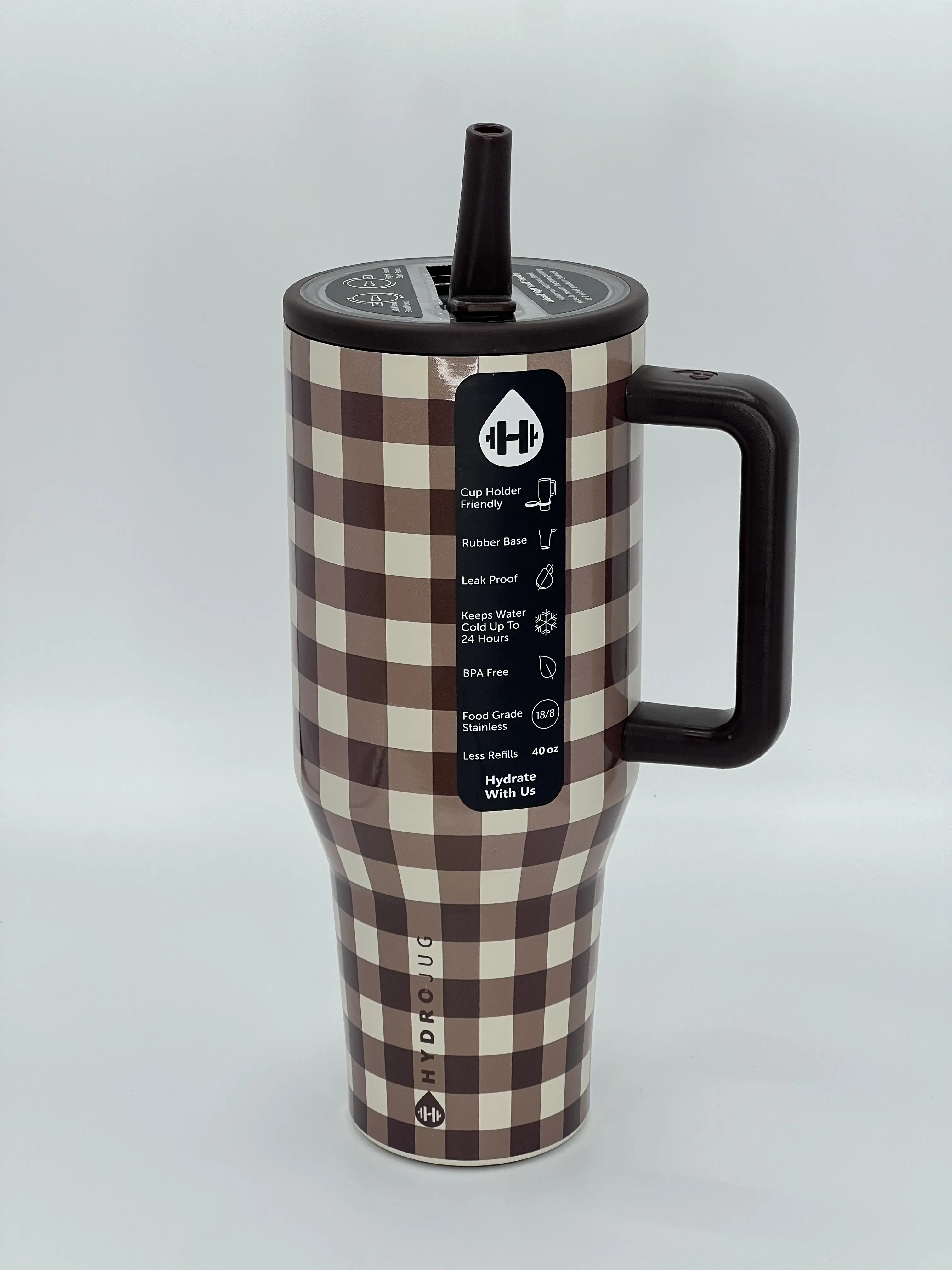 HydroJug 40oz Traveler Stainless Steel Sports Water Bottle, Brown Bow Tie Print, Ergonomic Handle, BPA-Free Ideal for Sports, Casual Daily Use, Outdoor Activities & Fitness