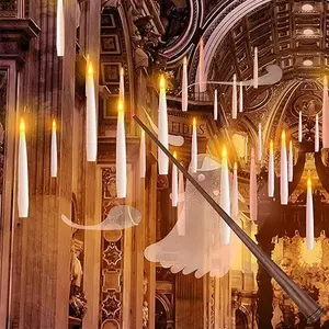 Halloween Decorations, 20 PCs Floating Candles with Wand Magic Hanging Candles, Flickering Warm Light Flameless Floating LED Candle with Wand Remote, Battery Operated Taper Candle Set for Theme Party