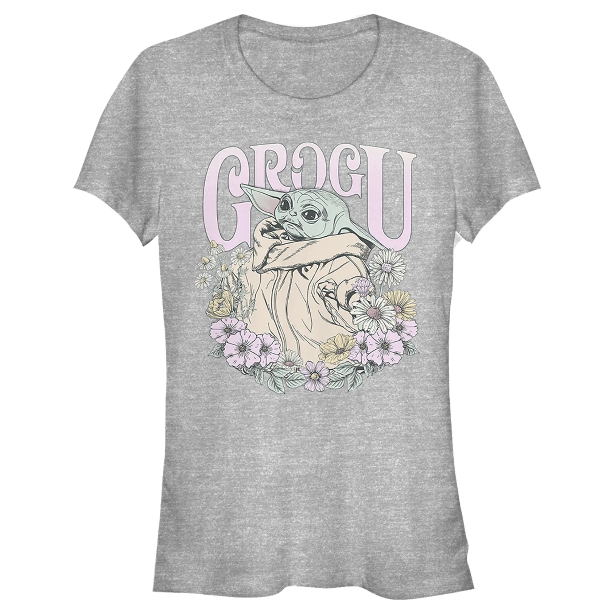 Juniors Womens Star Wars The Mandalorian Grogu Flower Child T-Shirt