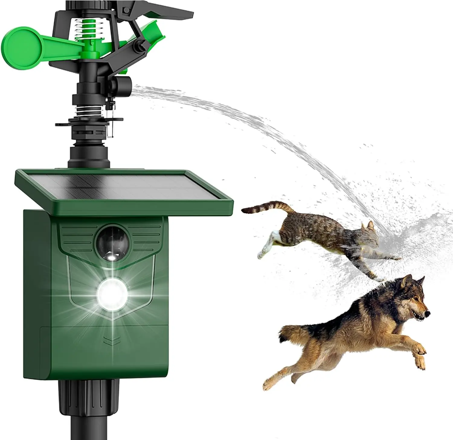 Solar Animal Repellent Motion-Activated Sprinkler with Flashing Lights, 1 Pack, Outdoor Deterrent for Cat, Squirrel, Dog, Fox, Deer (Home & Garden Watering Supplies)