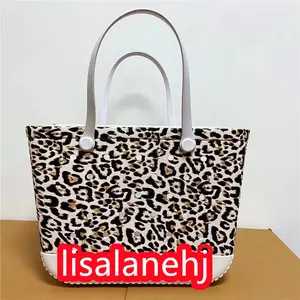 EVA Summer beach bag day rubber tote shopping bag, white leopard print color treasure mother storage bag washable open bag Waterproof sandproof bag for men and women