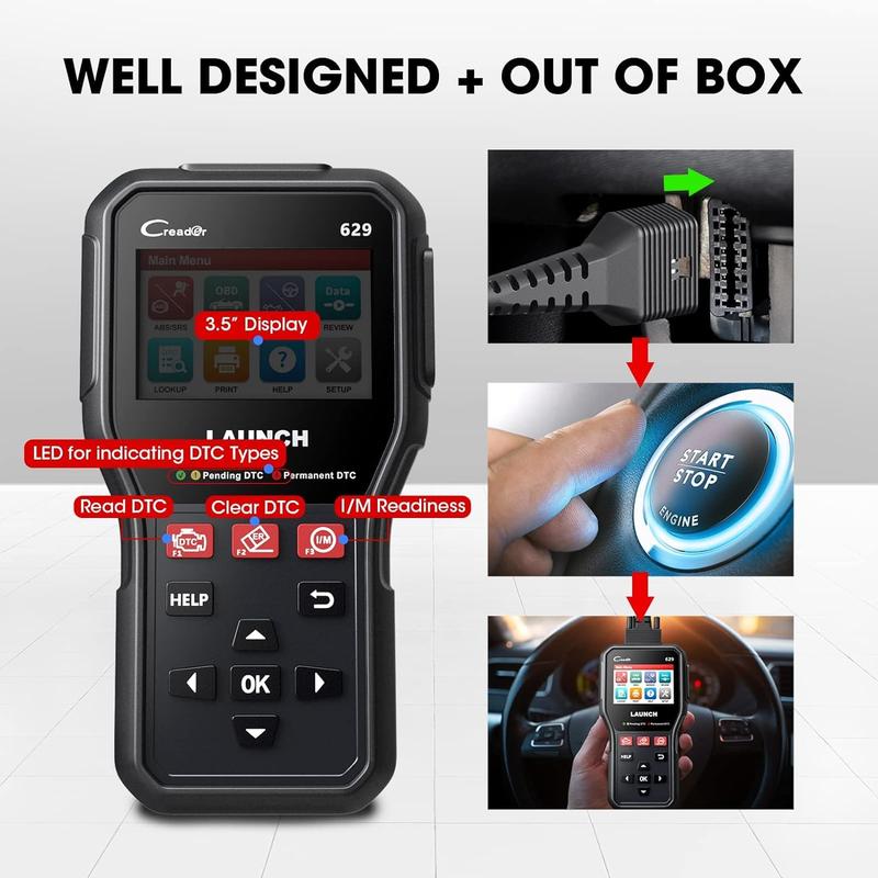 Launch CR629 OBD2 Scanner ABS SRS Scan Tool with Active Test, 3 Service Oil/SAS/BMS Reset Tool, Full OBD2 Functions Car Code Scanner, Lifetime Free Update