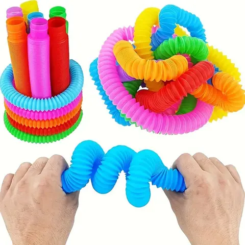 Random Color Sensory Tube Toy, 20/140pcs Colorful Decompressing Toy, Stress Relief Tools, Fine Motor Skills Toy, Unique Basket Filler, Rainbow