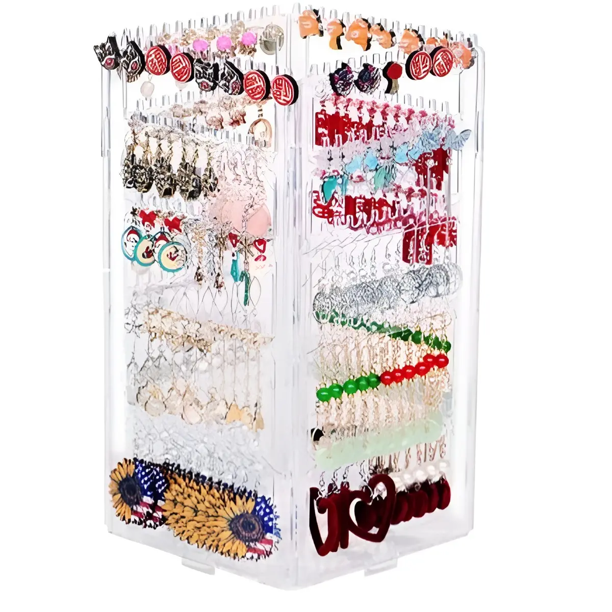 360 Rotating Earring Holder Organizer Stand,5 Tiers Acrylic Jewelry Organizers and Storage,Stud Earring Organizers and Storage,212 Holes and 212 Grooves for Earrings Necklaces chain bracelet
