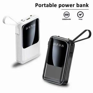 Mini Power Bank with Four Cables Built-in 10000mAh Portable Digital Display Mobile Charger USB Type-C Smartphone Charging power bank
