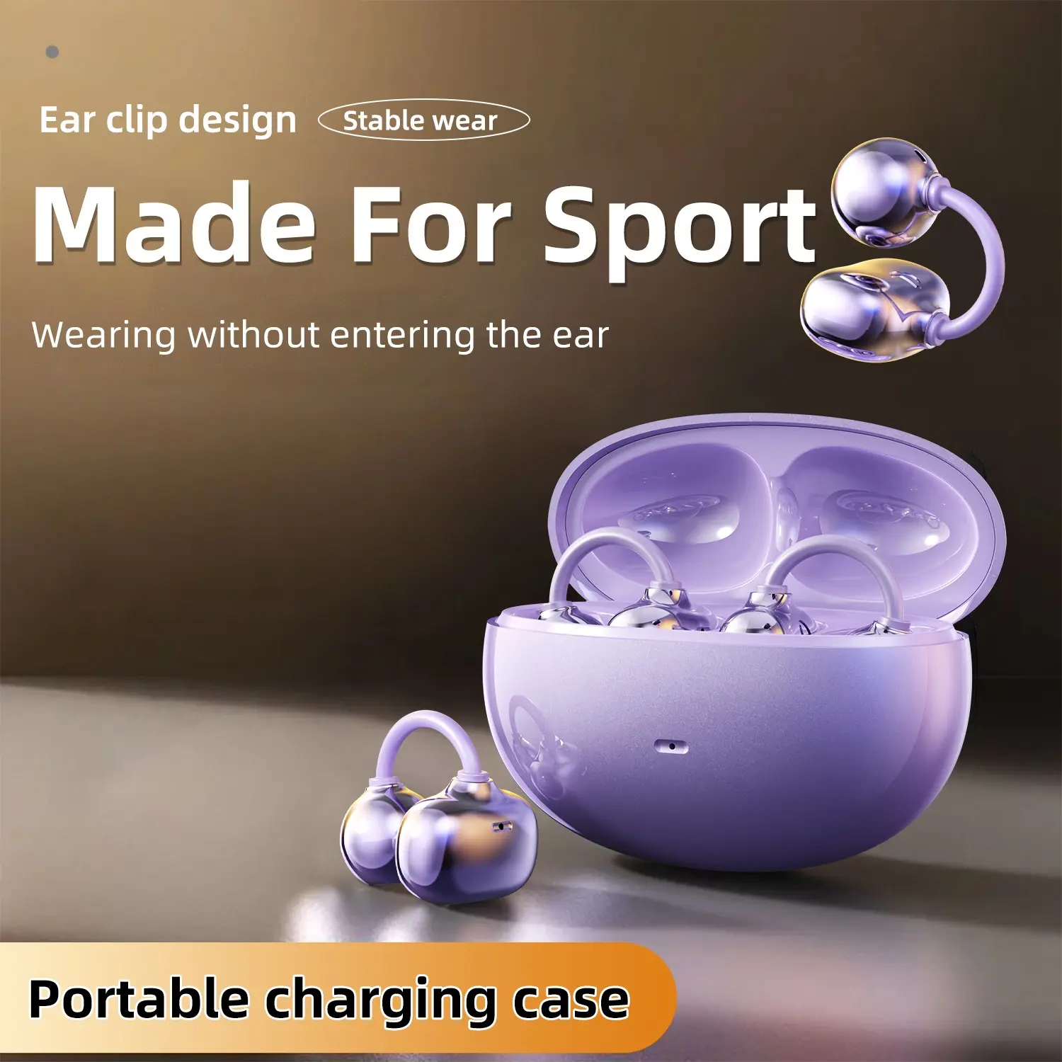 Clip-On Earbuds Gen 3, Open-Ear Wireless Bluetooth 6.0 Headphones with Mic, Secure Fit for Small Ears & Glasses Wearers, 50H Playtime, ENC, IPX5 Waterproof Sport Ear Buds (Purple)