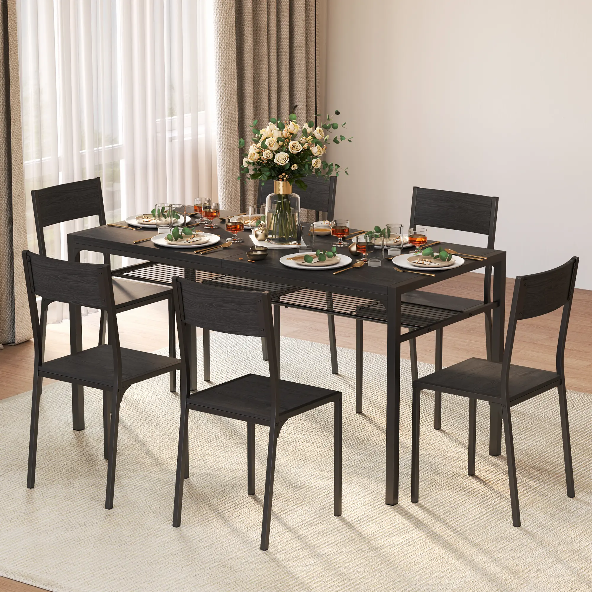 GIZOON Modern 7-Piece Dining Table Set with Chairs - Space-Saving Indoor Apartment Furniture for Small Spaces