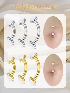 14g Stainless Steel Belly Button Rings, Belly Navel Rings, Body Piercing Jewelry for Women & Men, 6mm 8mm 10mm Imitation Opal Fashion Belly Rings, Belly Button Jewelry