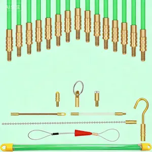 Green Fiberglass Wire Running Kit with Hook and Hole, 50 Feet Electrical Pull Push Glow Rod, Reusable Fish Tape Cable for Easy Installation