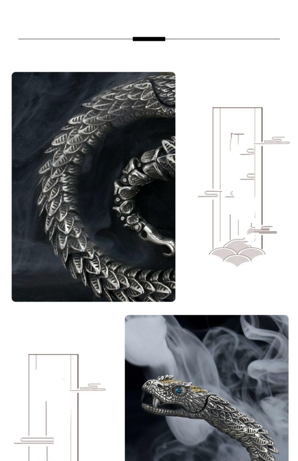 Black Snake Silver-plated Bracelet Men's Retro Style