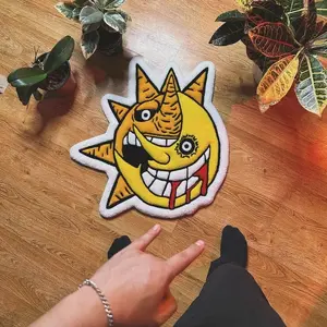 Special-shaped orange sun carpet, creative peripheral decorative carpet, cartoon sun pattern carpet, Cartoon pattern rug, living room carpet, soft and comfortable home carpet, suitable for young people's room decoration daily use, holiday gifts