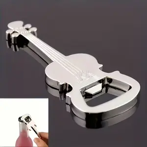 Shaped Metal Bottle Opener Keychain, Novelty Music Instrument Design, Portable Drink Accessory, Silver Color Mini Bar Tool, Home Bar Accessories
