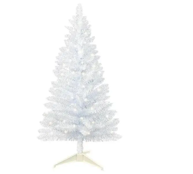 4ft Lighted Artificial White Christmas Tree | Small Fake Christmas Tree, Not Pre-lit White Tinsel Pine Trees with Lights, Ideal for Ideal for Home, Office, and Xmas Party Décor
