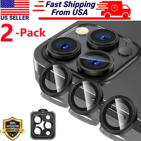 2 Set For iPhone 15 Pro Max/15 Plus/15/15 Pro Metal Ring Tempered Glass Camera Lens Protector