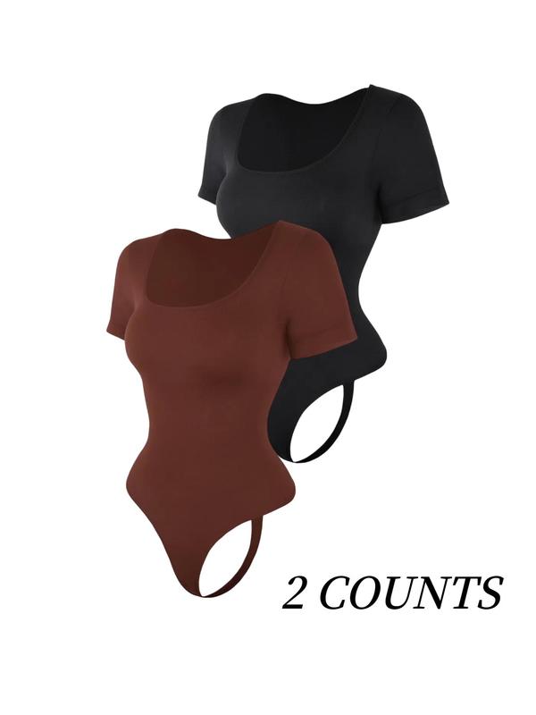 Women's Solid Color Square Neck Shapewear Bodysuit, High Compression Bodysuits, Tummy Control Butt Lifting, Women's Shapewear for All Seasons