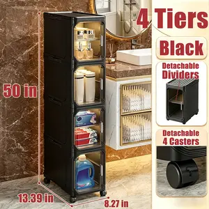 Slim Storage Organizer Clear See-Through Door Magnetic Closure Collapsible No Assembly Swivel Wheels Small Space Saver